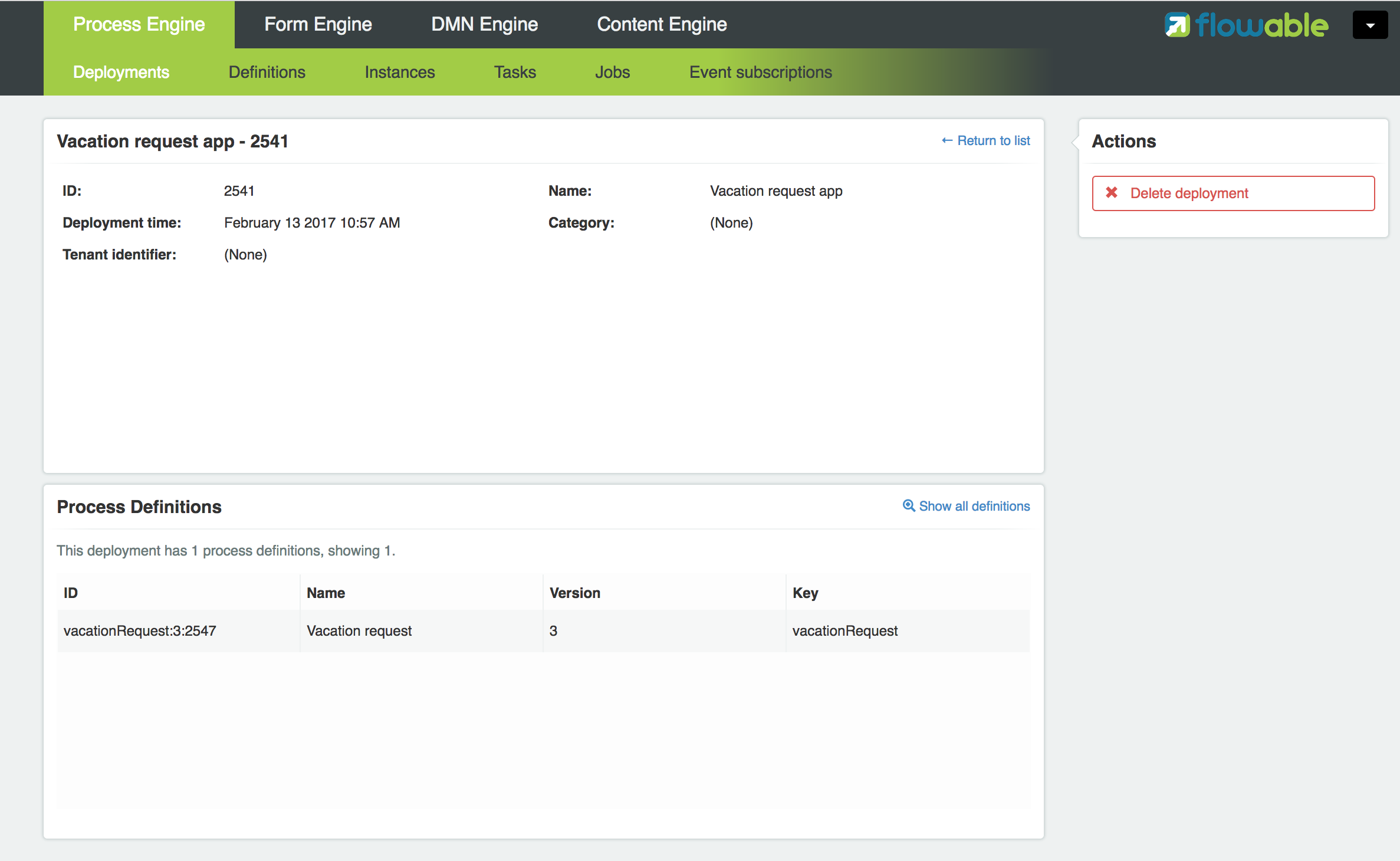 flowable admin deploymentdetails screen