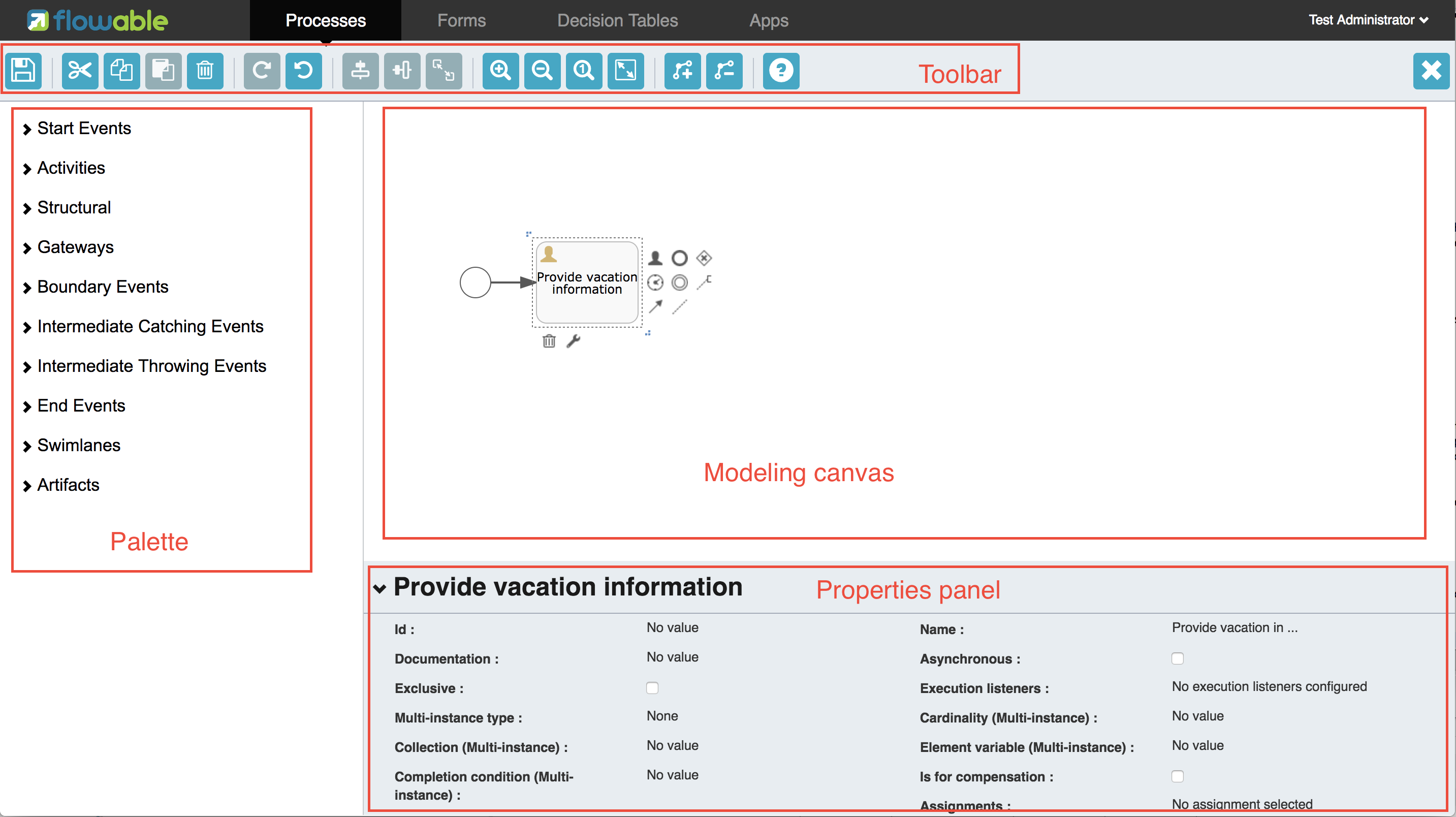 flowable modeler design screen